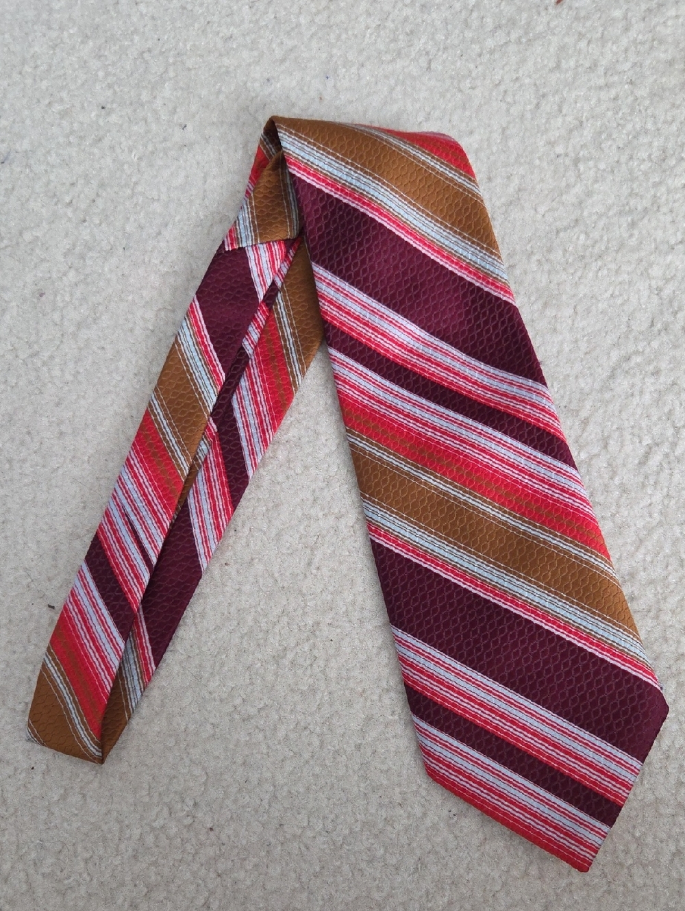 Vintage Dior Burgundy, Maroon, Brown and Red Striped Silk Tie